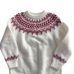 Vintage Fair Isle Nordic Wool Knit Sweater Cream Red